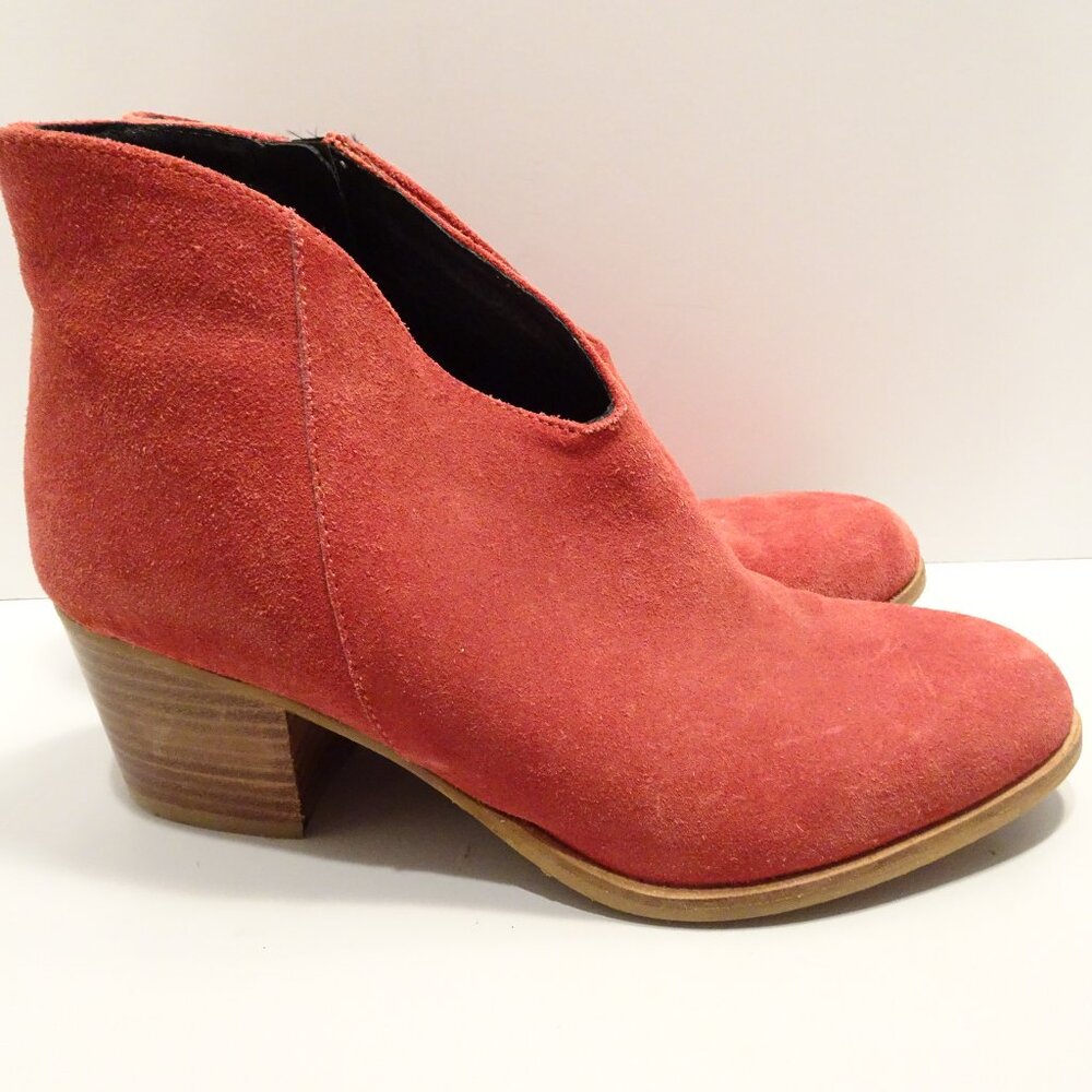 Jeffrey Campbell Booties Red Suede Leather Cut-out 7 Block Heel Ankle Zip